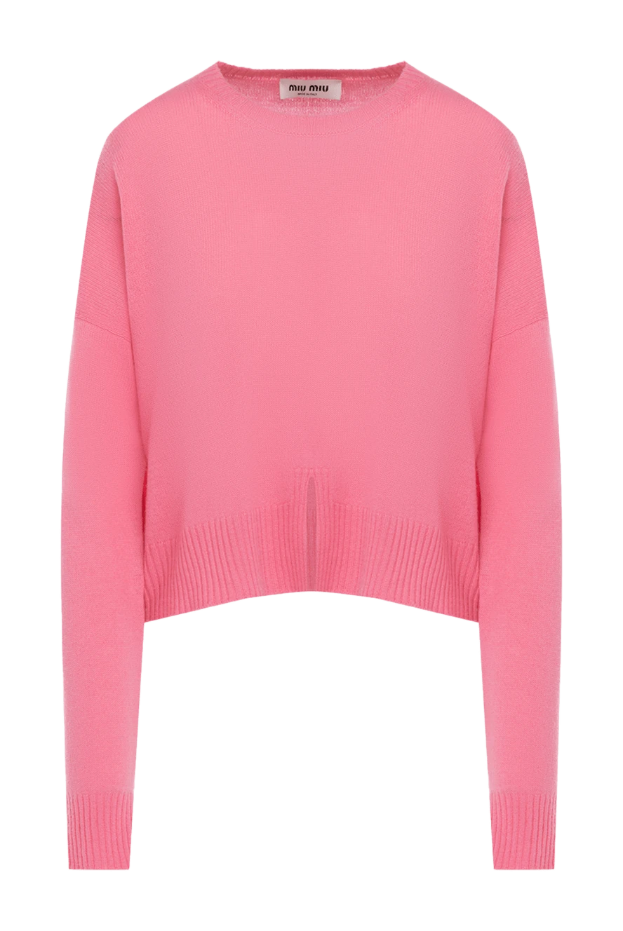 Miu Miu women's pink cashmere sweater with beige logo on the back 174217 - photo 1