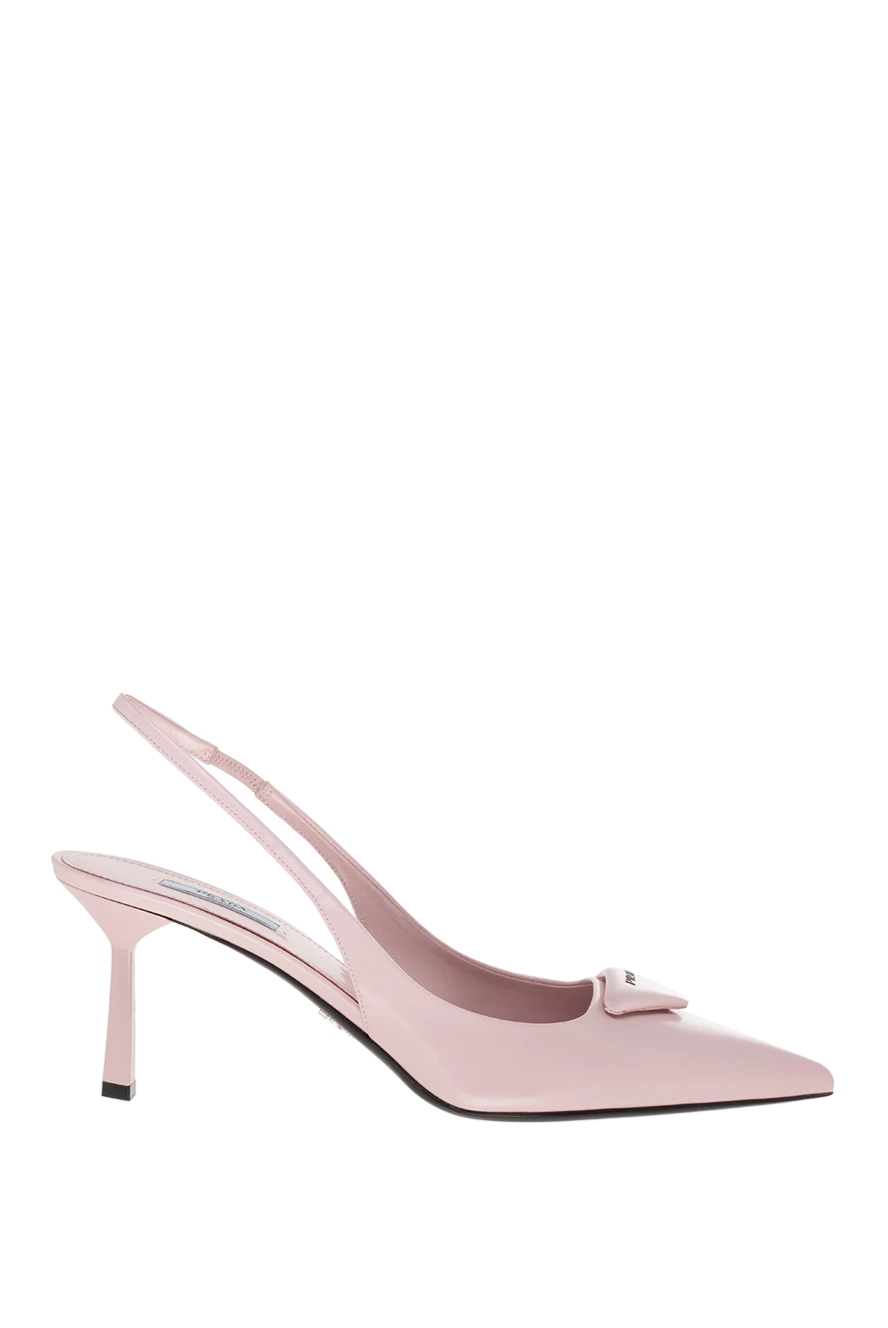 Prada туфли женские розовые кожаные с треугольным логотипом 174224 - фото 1