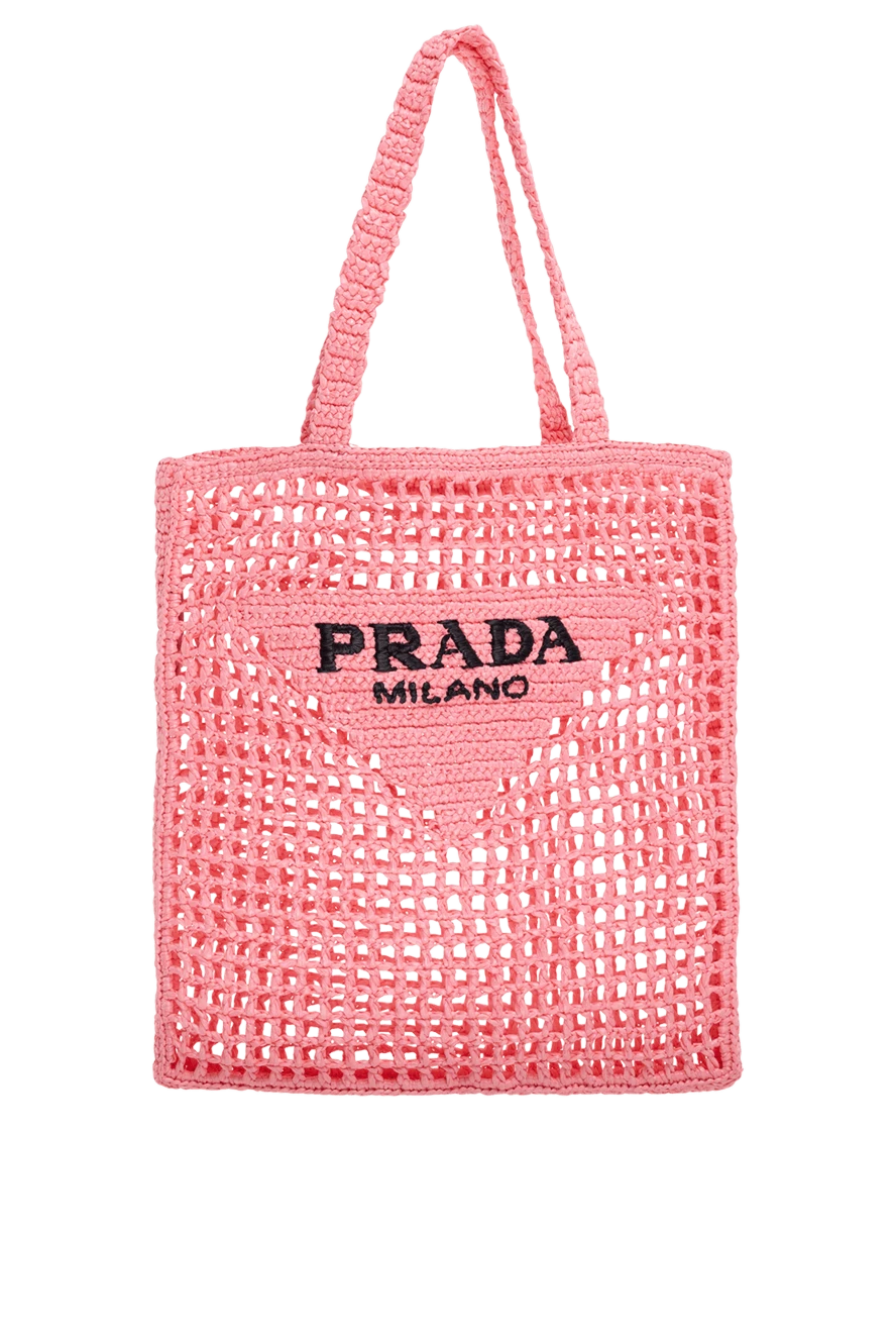 Prada сумка-плетение женская розовая с черным логотипом 174236 - фото 1