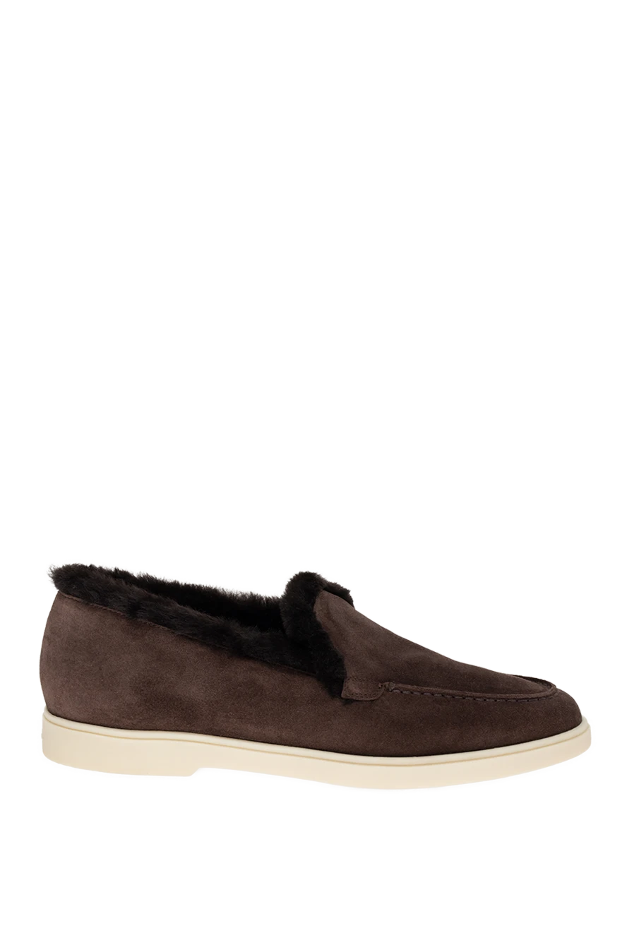 Santoni лоферы из замши и меха коричневые женские коричневые 174318 - фото 1