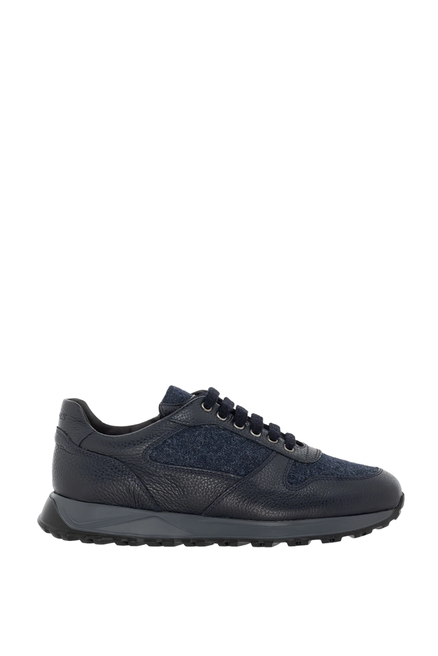 Doucal`s blue leather and wool sneakers for men 174403 - photo 1