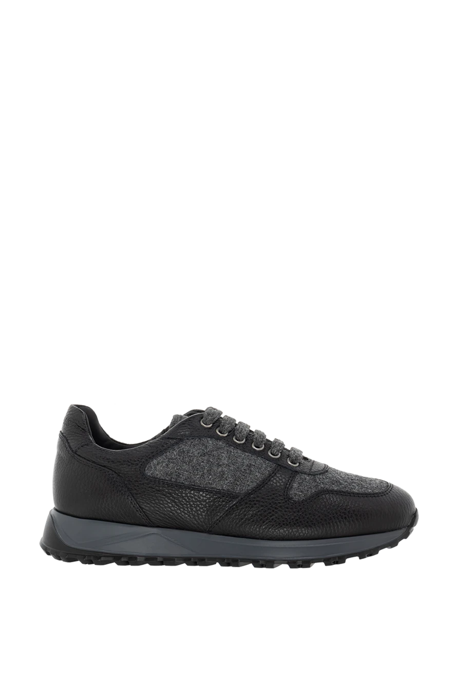 Doucal`s gray leather and wool sneakers for men 174404 - photo 1