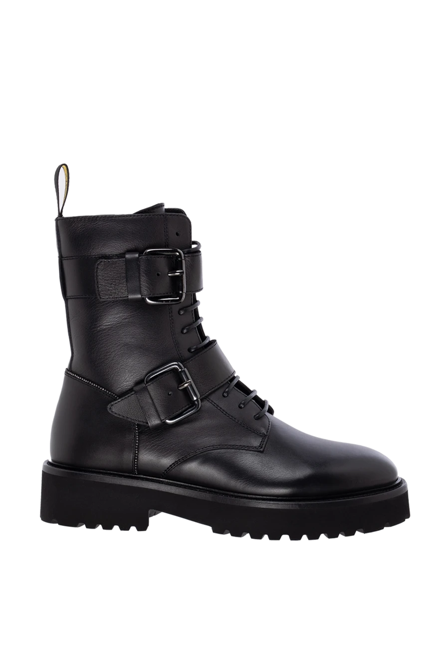 Doucal`s high leather boots black decorated with two buckles women's 174631 - photo 1