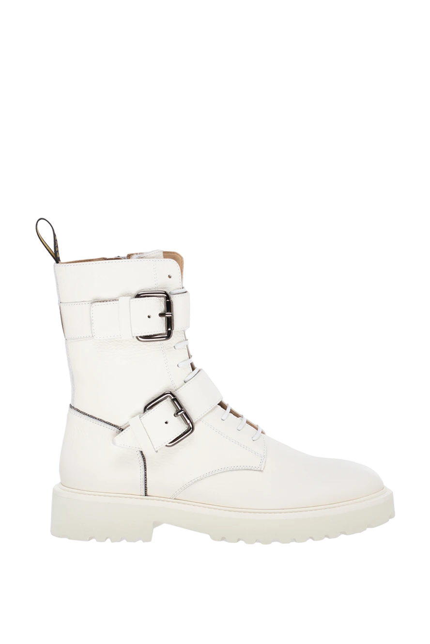 Doucal`s high leather boots white decorated with two buckles women's 174632 - photo 1