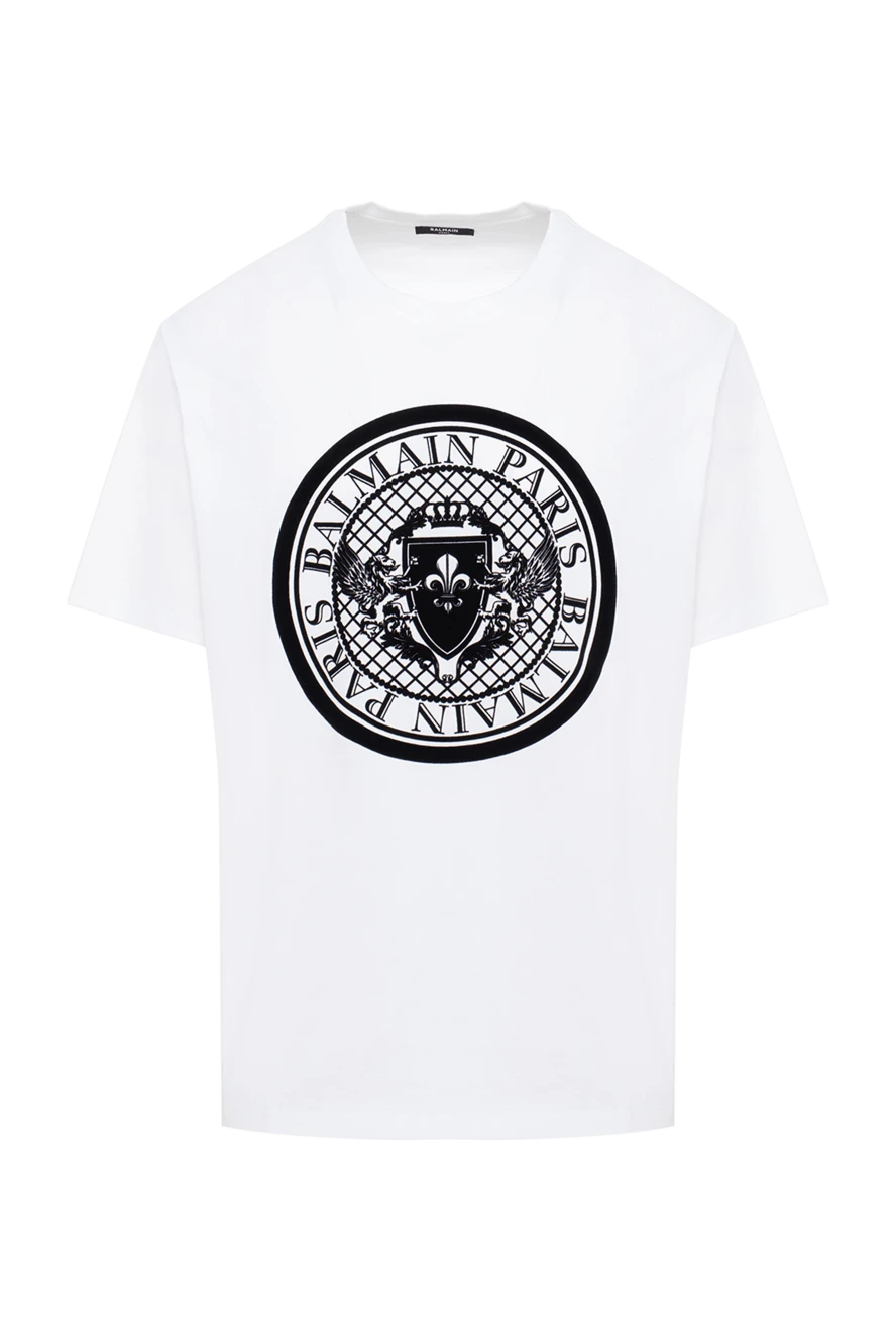 Balmain men's white cotton t-shirt with print 174880 - photo 1