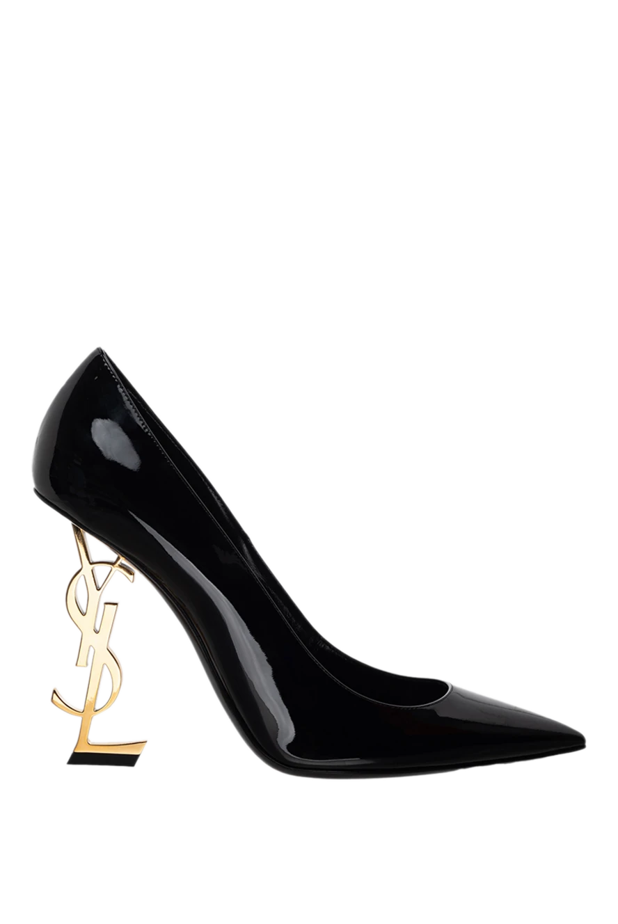 Saint Laurent туфли кожаные черные opyum с позолоченным каблуком-лого женские 175193 - фото 1