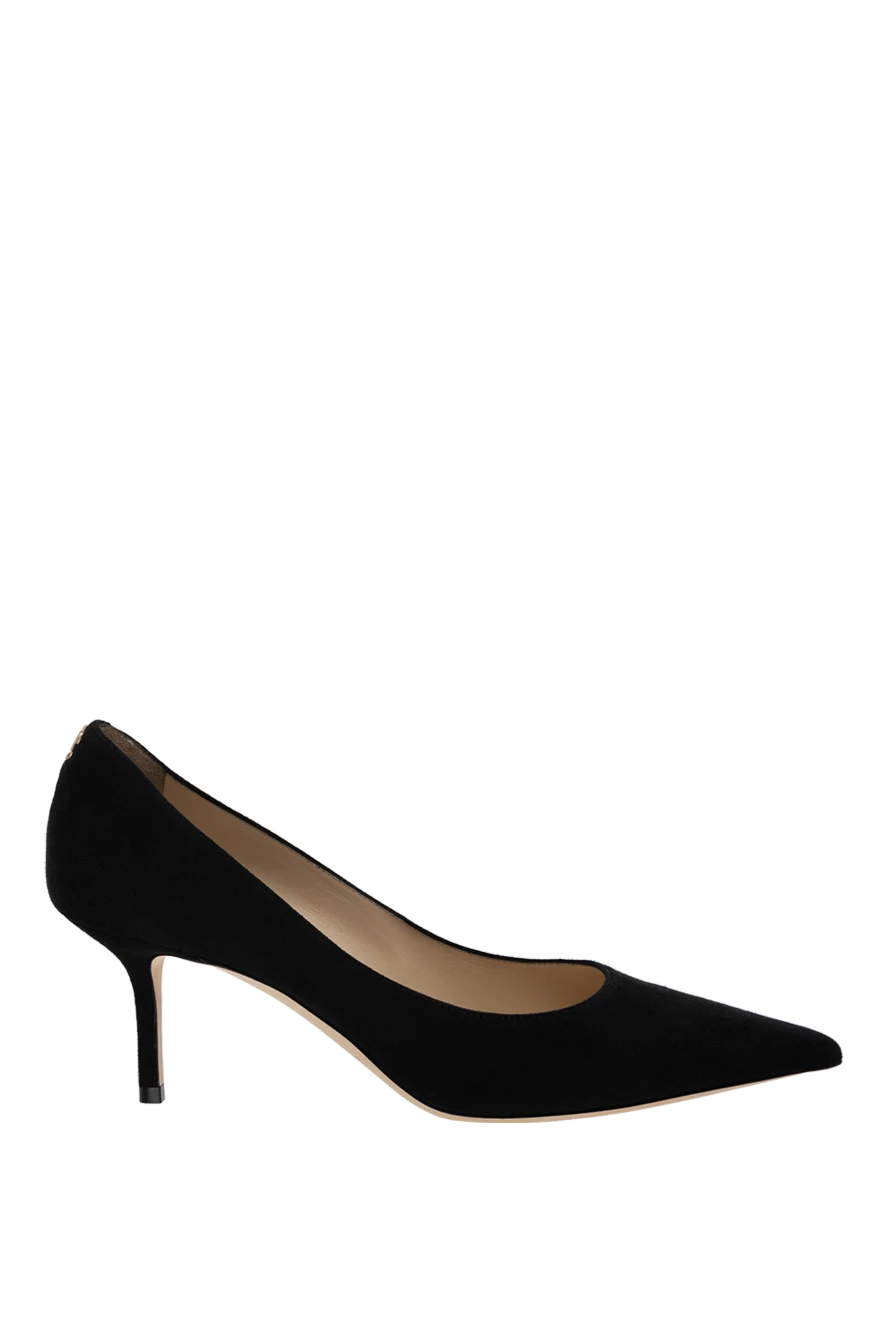Jimmy Choo туфли-лодочки замшевые на средней шпильке черные с декором лого женские 175282 - фото 1