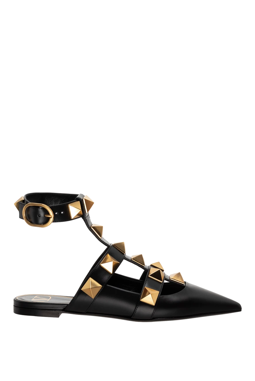 Valentino босоніжки шкіряні чорні декоровані позолоченими деталями rockstud жіночі 175284 - фото 1