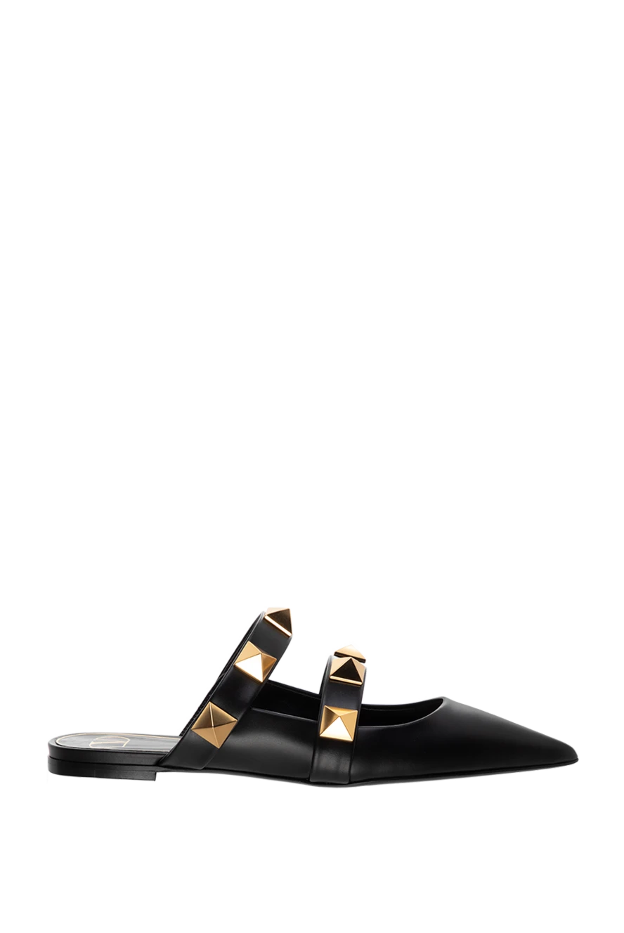 Valentino мюлі шкіряні чорні декоровані позолоченими деталями rockstud жіночі 175286 - фото 1