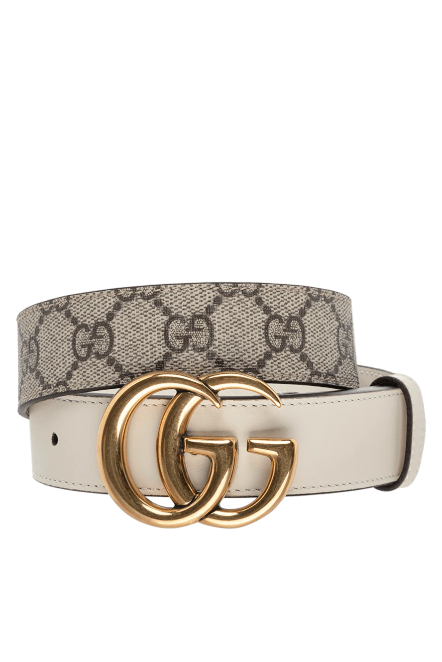 Gucci ремень кожаный бежевый с позолоченной пряжкой-логотипом женский 175353 - фото 1