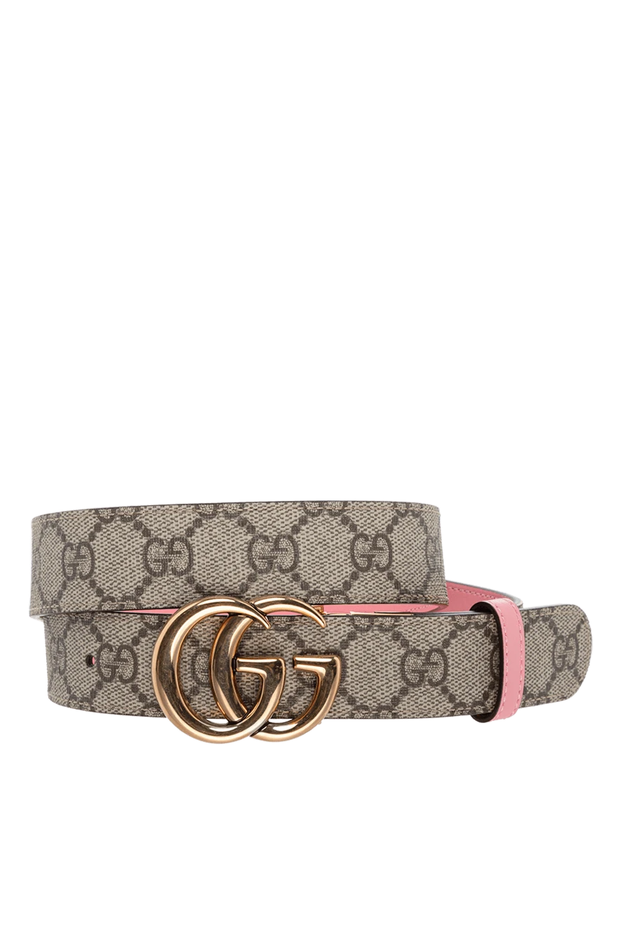 Gucci ремень кожаный бежевый с розовой изнанкой женский 175354 - фото 1
