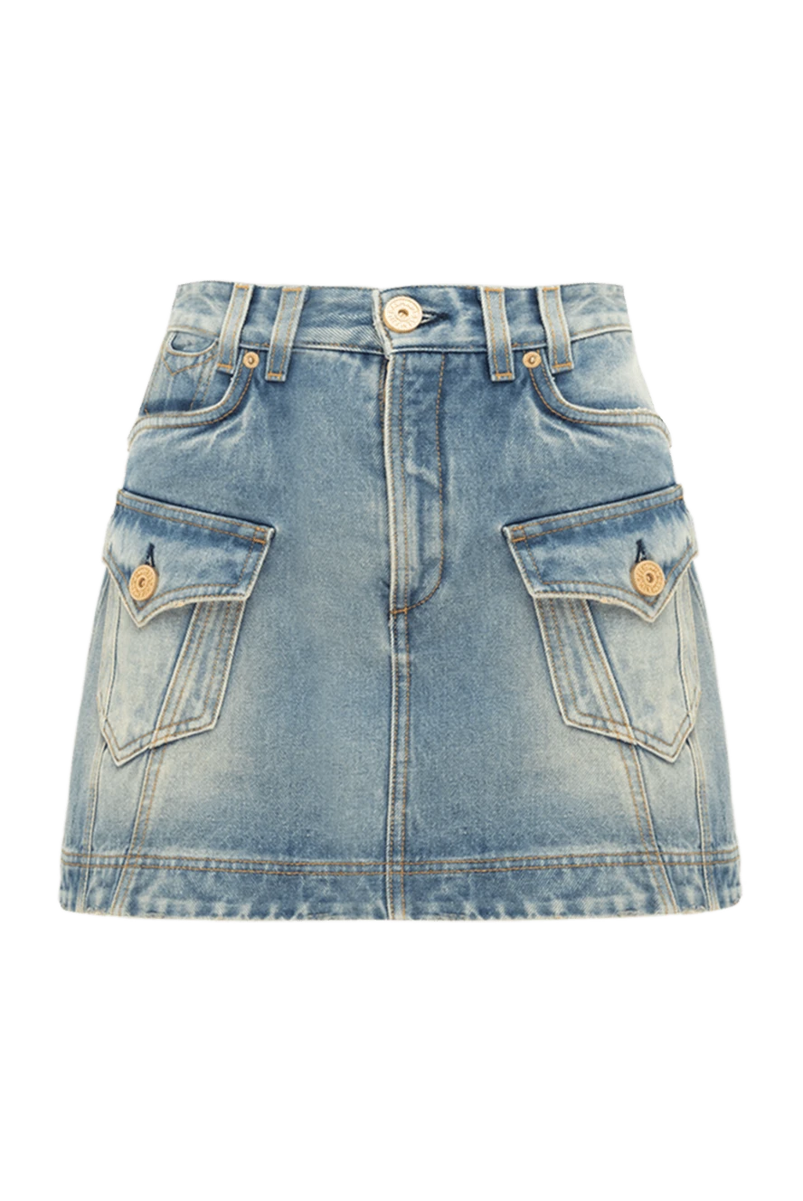 Balmain джинсова спідниця з бавовни жіноча блакитна 176484 - фото 1