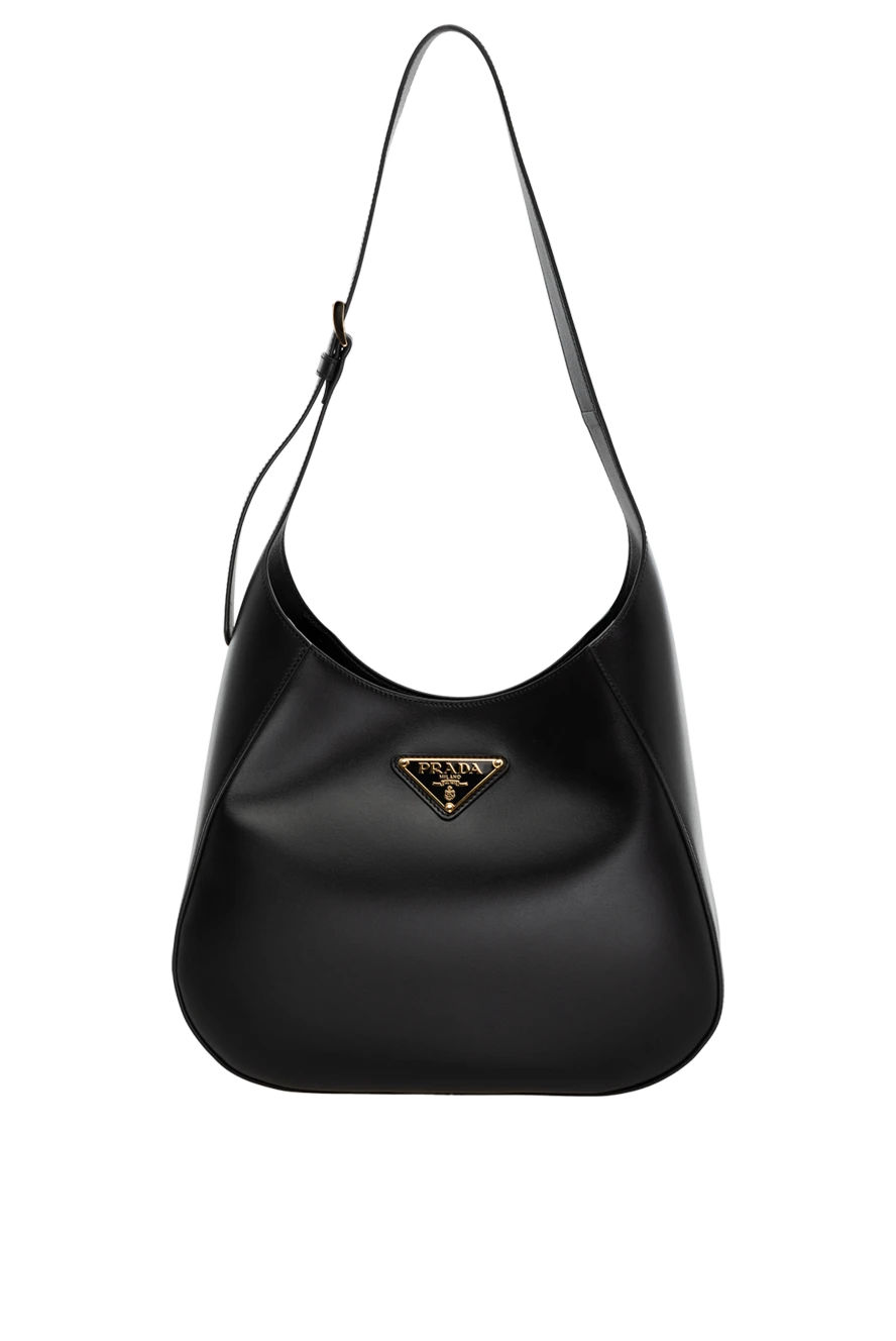 Prada жіноча чорна сумка з натуральної шкіри з логотипом 178677 - фото 1
