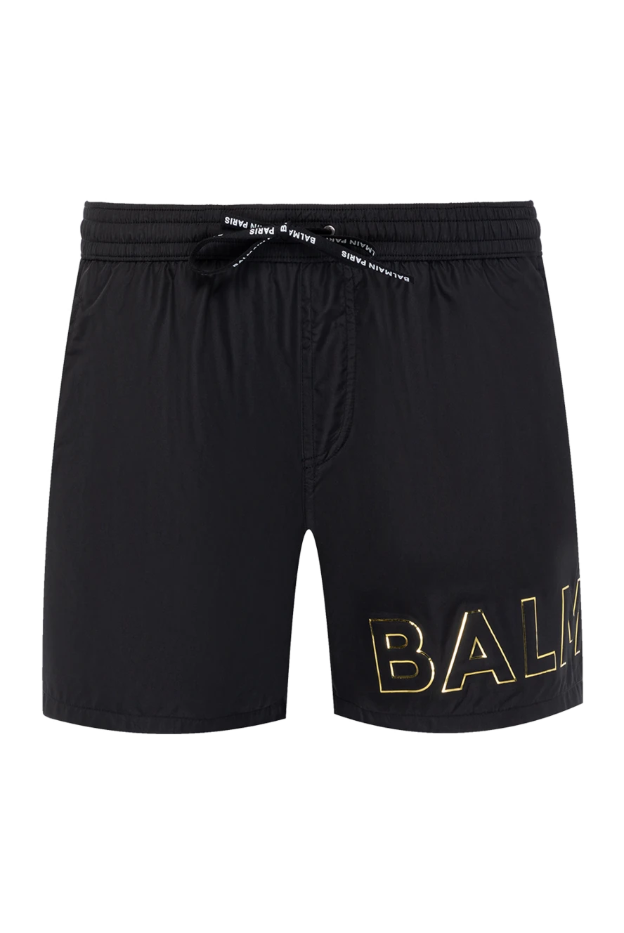 Balmain men's black polyester beach shorts with logo 179000 - photo 1