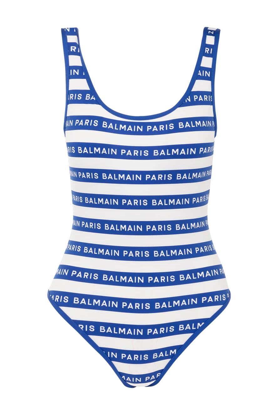 Balmain women's blue one-piece swimsuit made of polyamide and elastane with stripes 179004 - photo 1