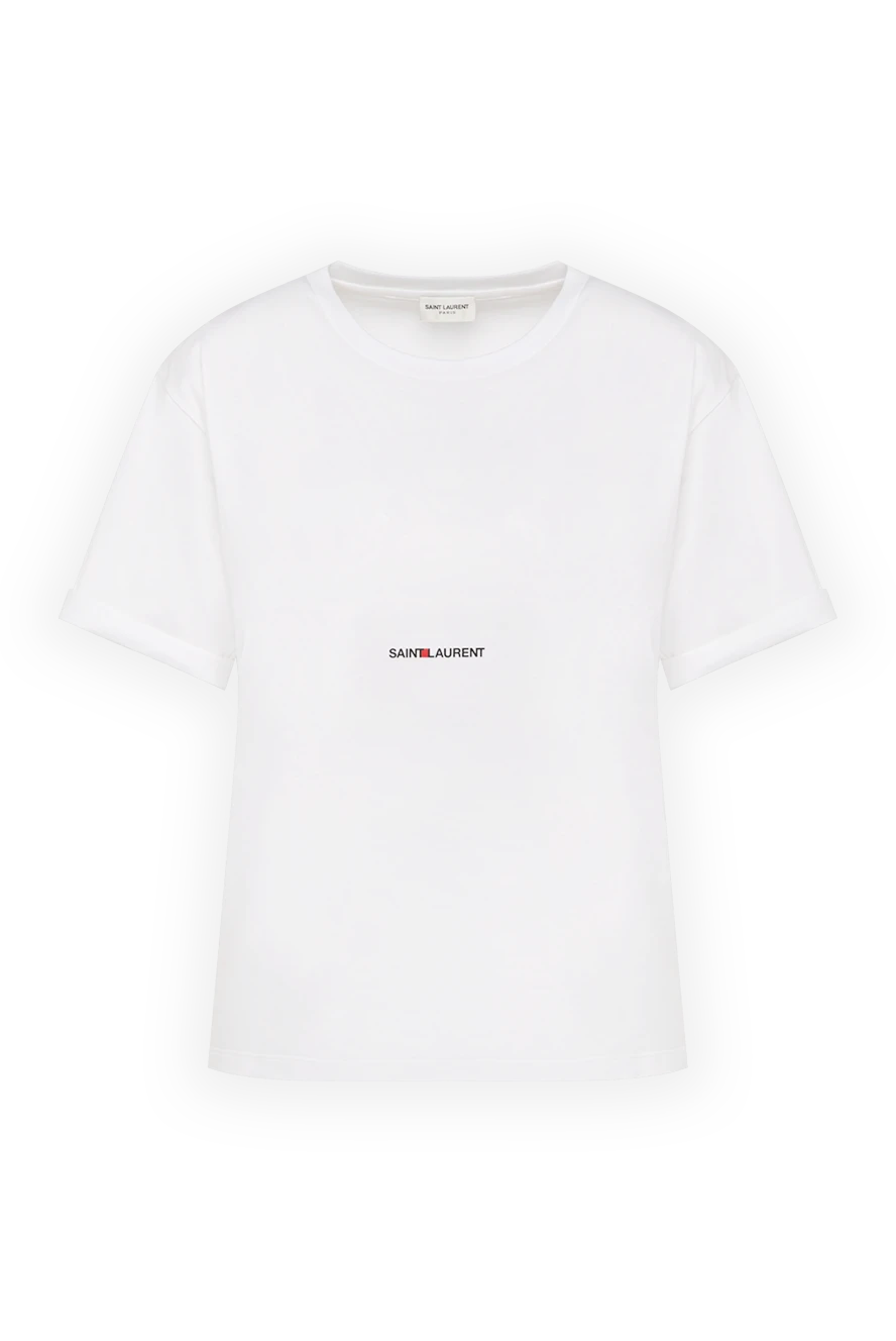 Saint Laurent женская белая хлопковая футболка с логотипом 179887 - фото 1
