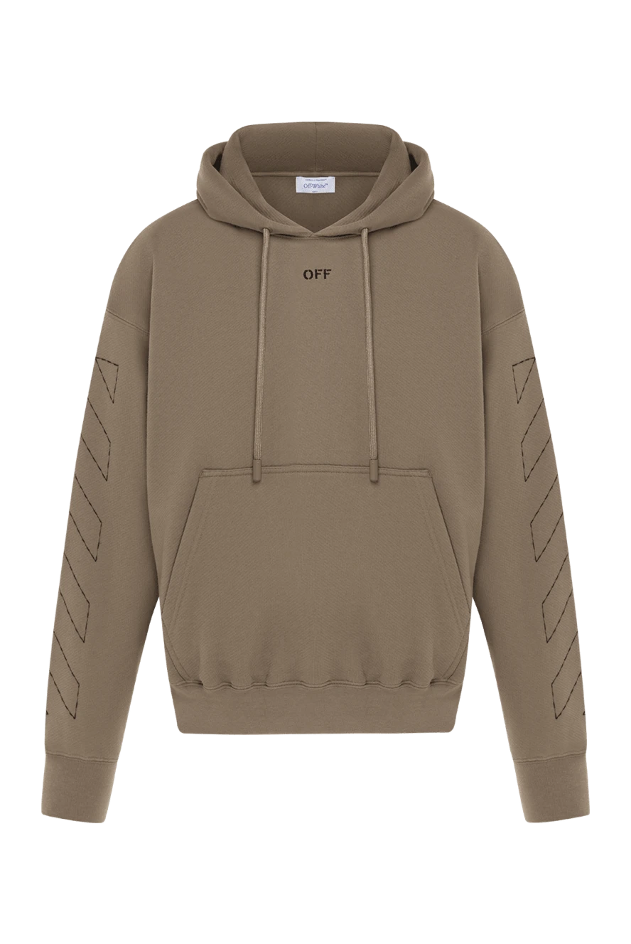 Off-White зеленое худи мужское из хлопка с фактурной вышивкой 180673 - фото 1