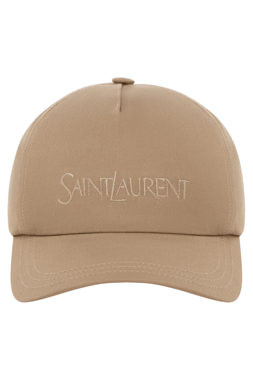 Saint Laurent кепка чоловіча бежева з бавовни та льону 180781 - фото 1
