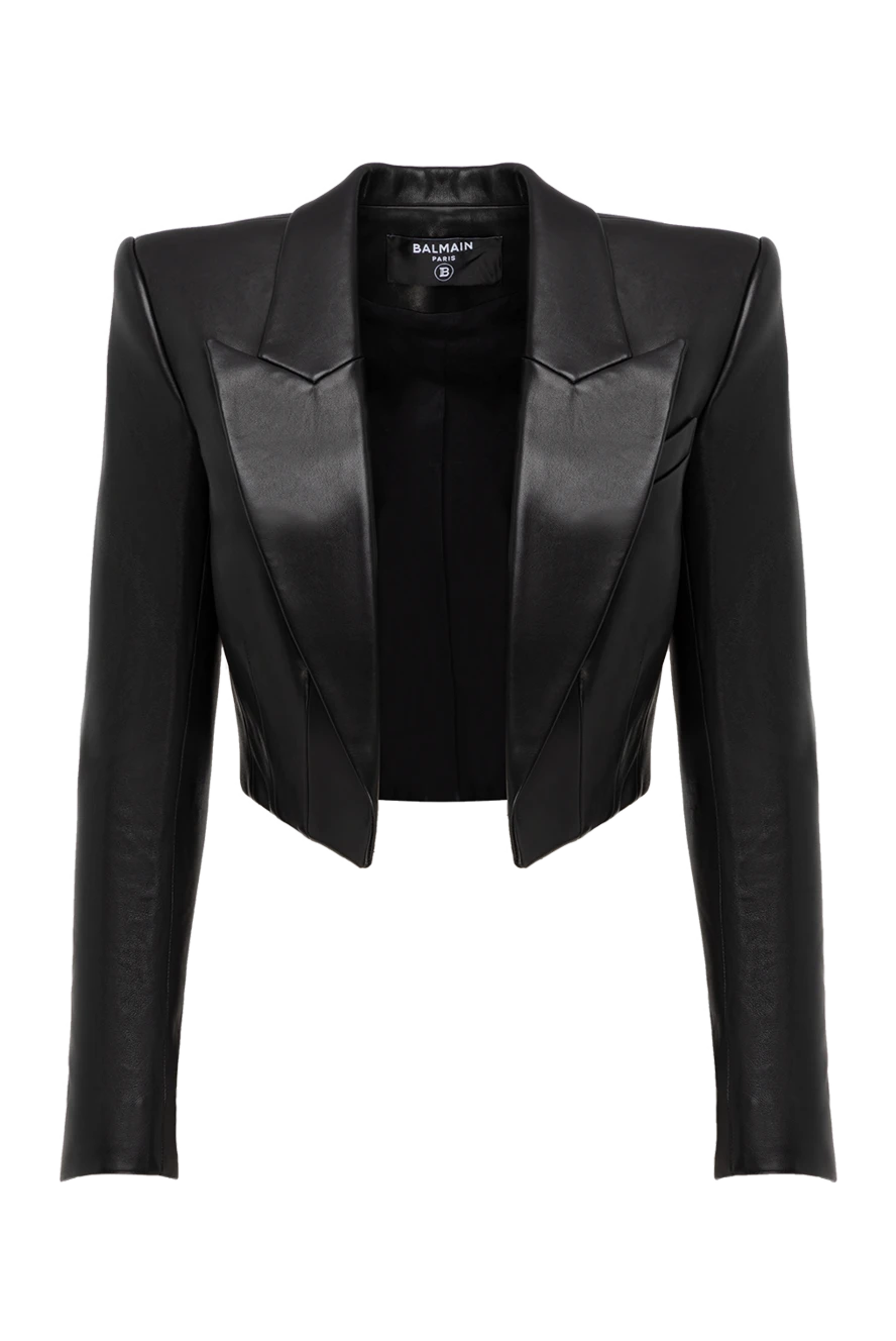 Balmain leather cropped jacket for women black 181135 - photo 1