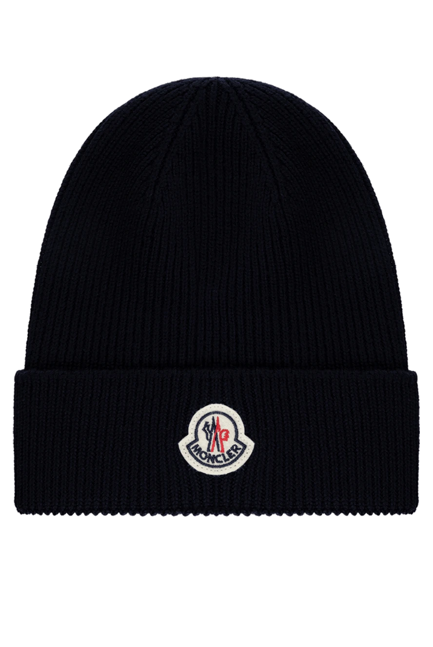 Moncler шапка вовняна синя чоловіча з логотипом 184949 - фото 1