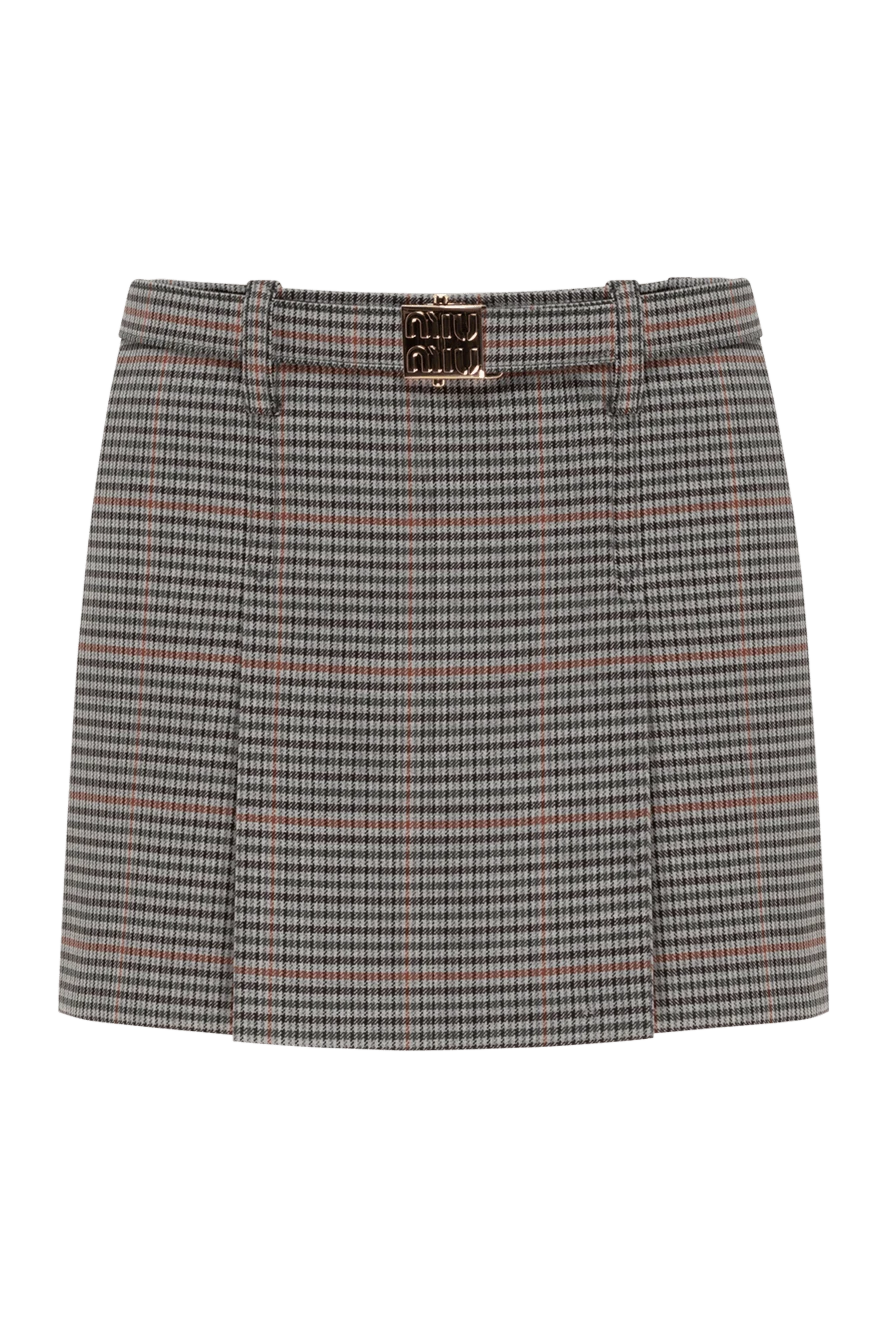 Miu Miu gray check wool skirt with belt 184972 - photo 1