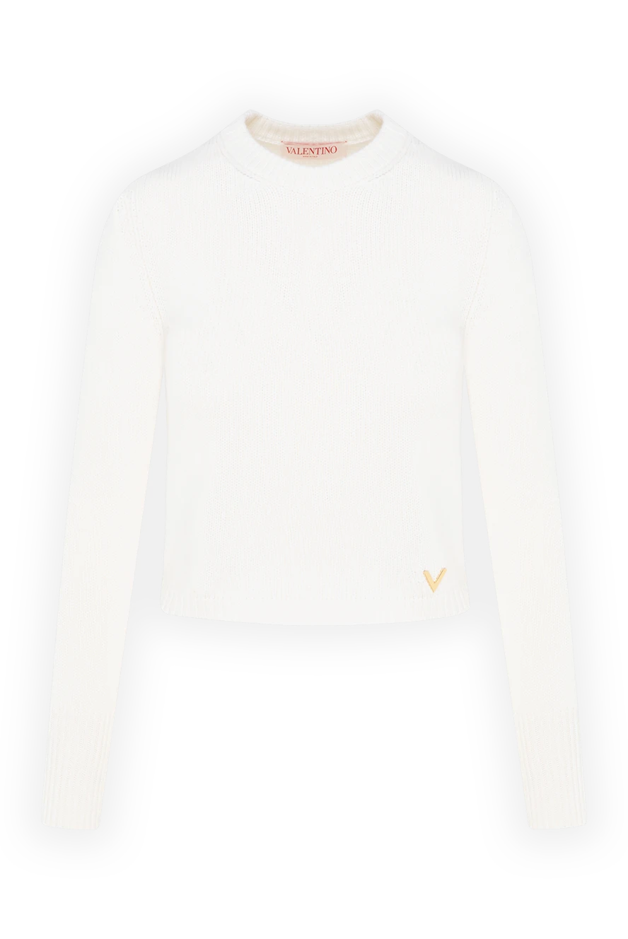 Valentino білий кашеміровий джемпер з логотипом v gold 185208 - фото 1
