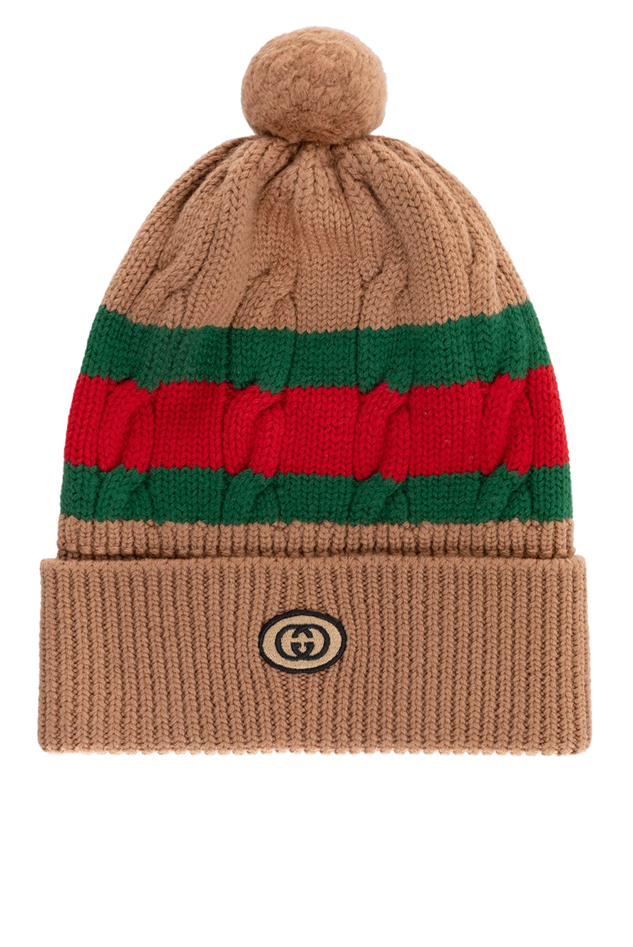 Gucci шапка вовняна чоловіча коричнева з помпоном 185214 - фото 1