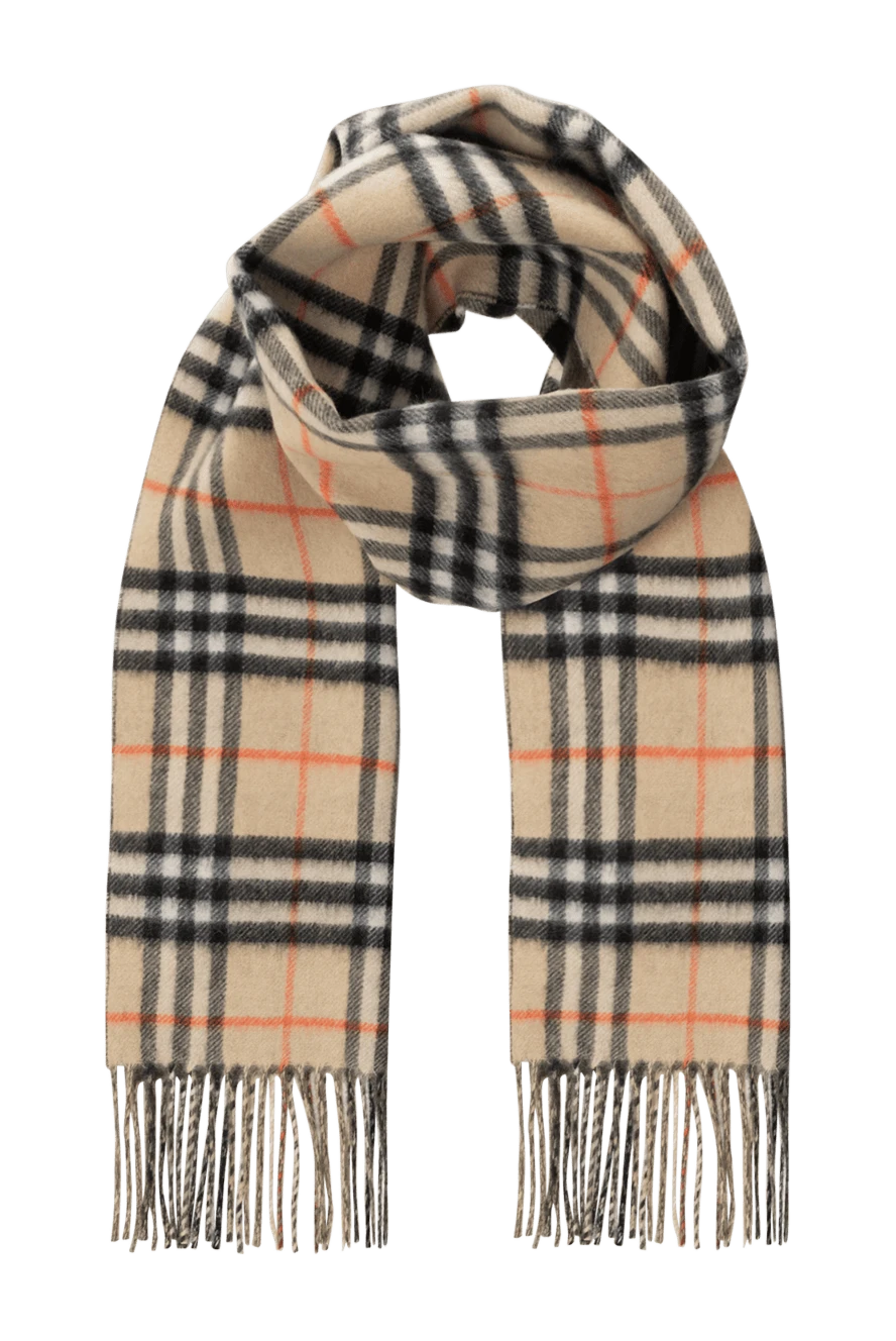 Burberry клетчатый шарф бежевый женский с бахромой 185429 - фото 1