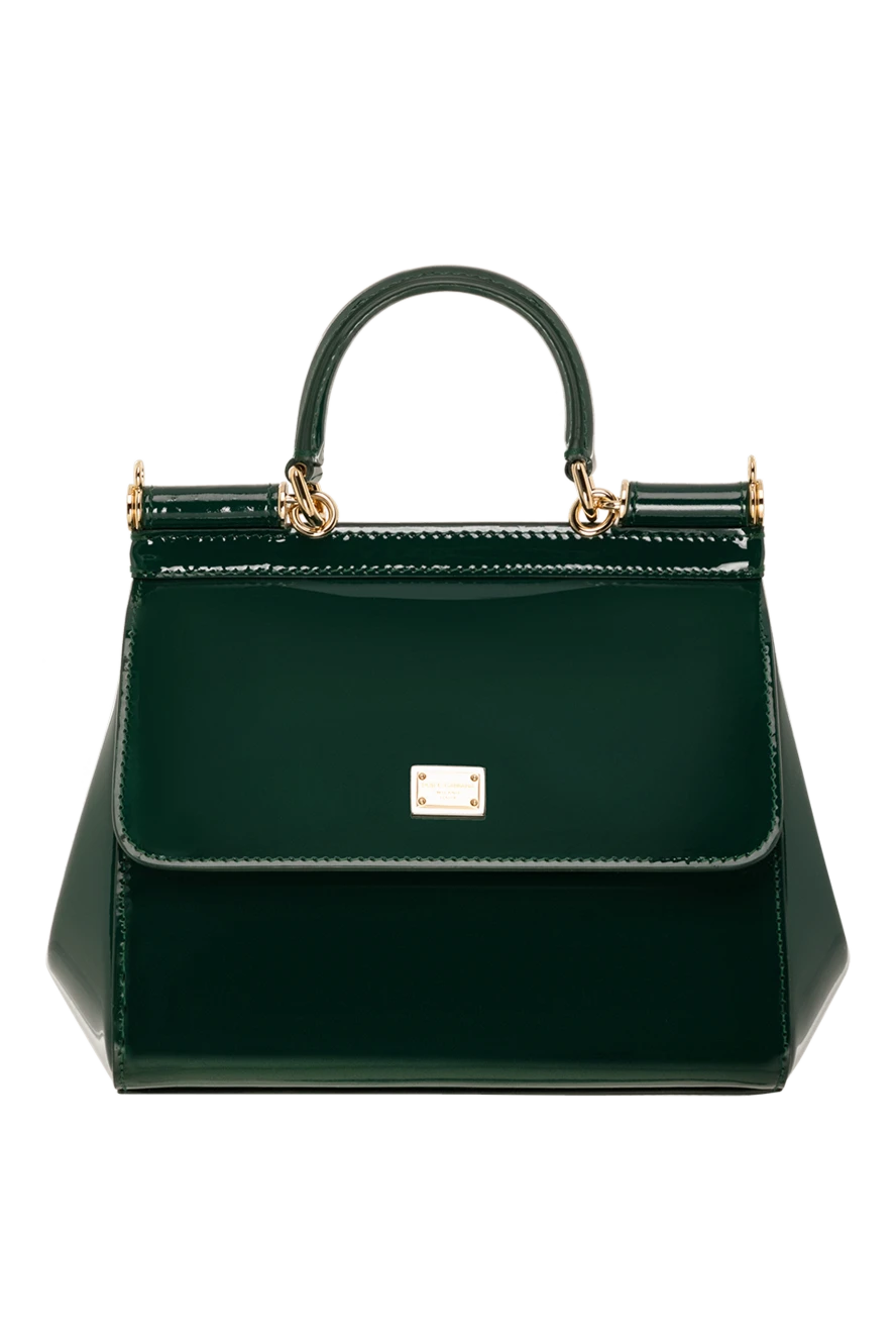 Dolce & Gabbana зелена сумка sicily середнього розміру з лакованої шкіри 185503 - фото 1