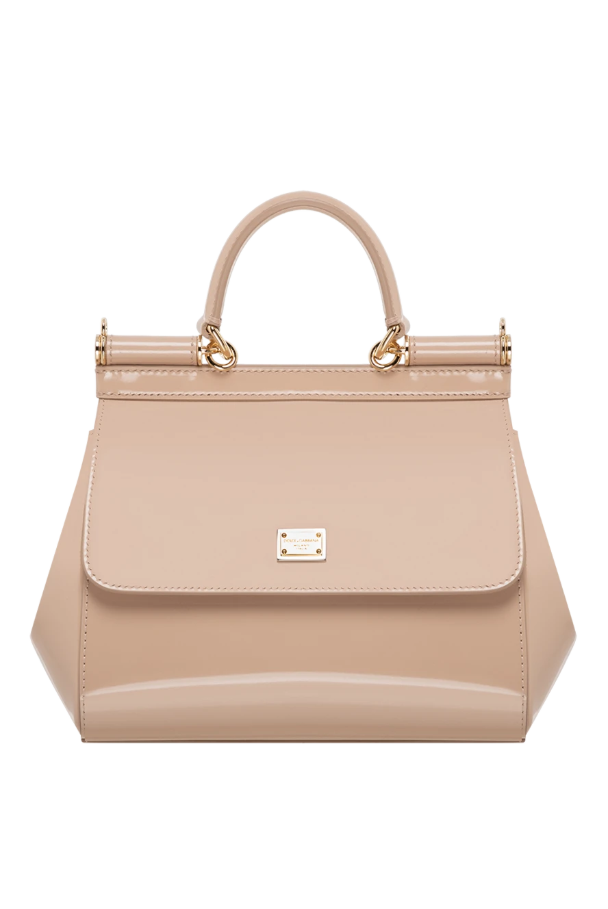 Dolce & Gabbana бежева сумка sicily середнього розміру з лакованої шкіри 185504 - фото 1