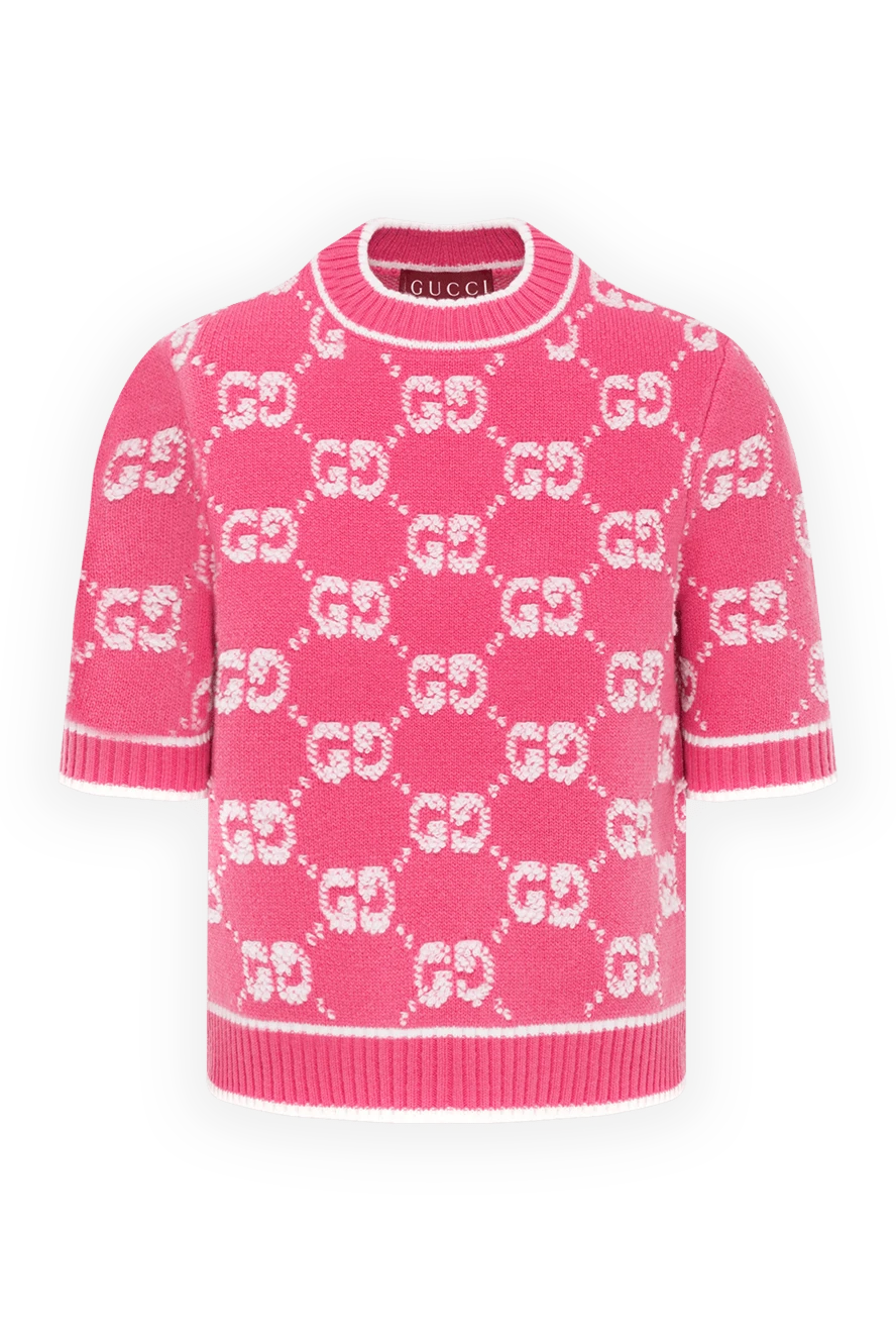 Gucci розовый джемпер женский шерстяной с логотипом 185565 - фото 1
