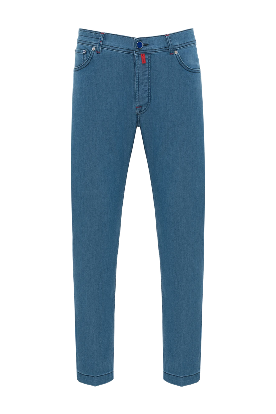Kiton джинсы голубые хлопковые мужские с красными строчками 185690 - фото 1