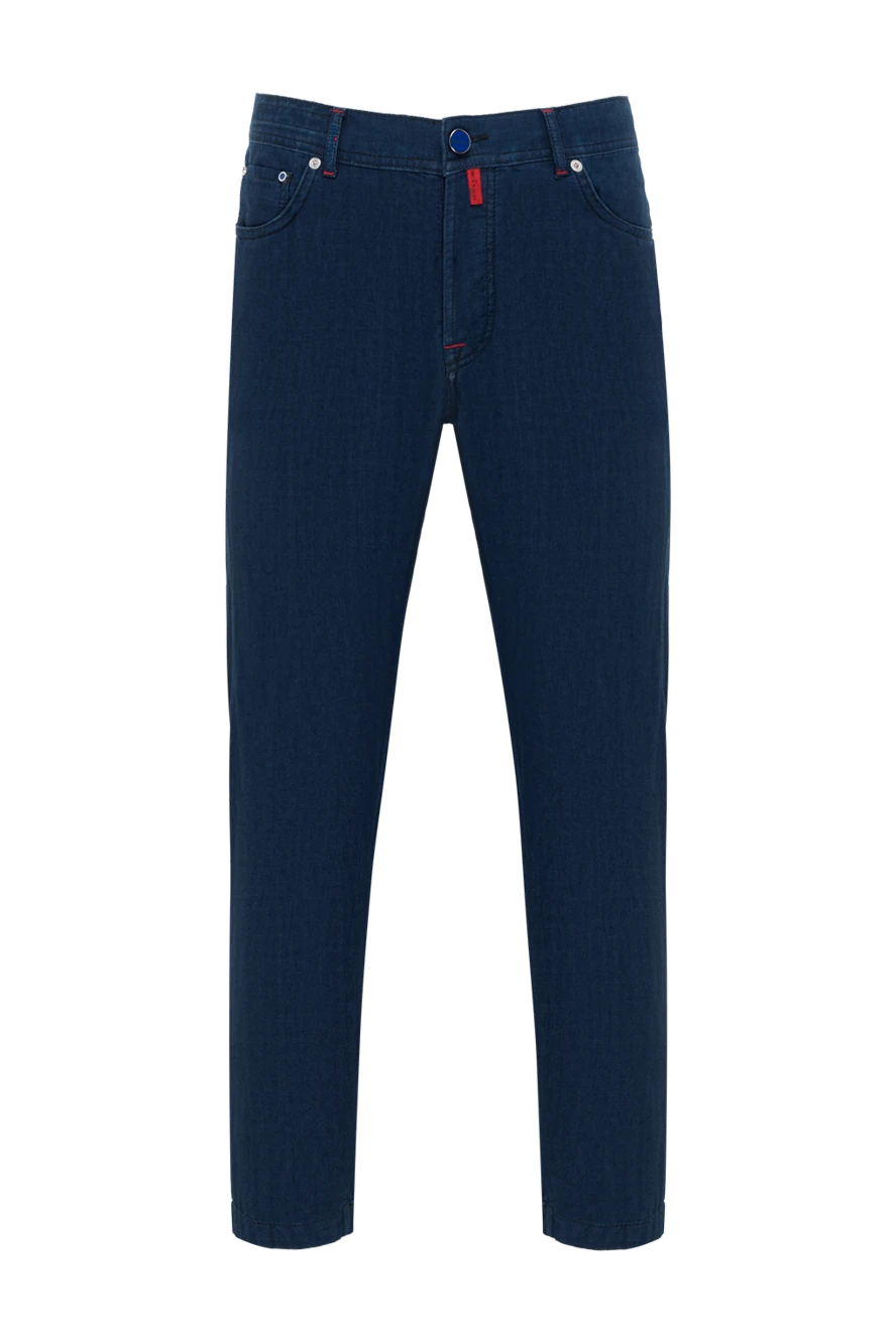 Kiton узкие джинсы синие хлопковые мужские с красными строчками 185692 - фото 1