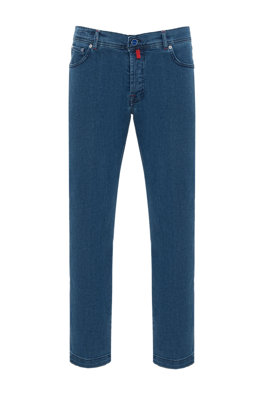 Kiton классические джинсы синие хлопковые мужские с красными строчками 185693 - фото 1