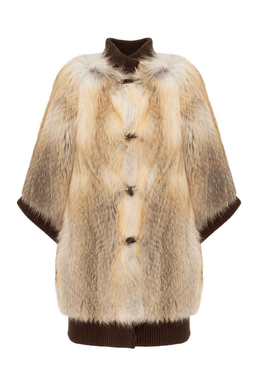 FG Furs бежева шуба з натурального хутра лисиці 186051 - фото 1