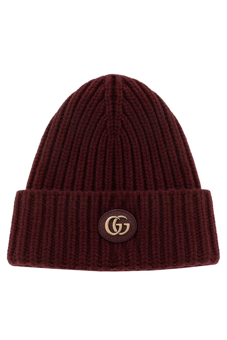 Gucci шапка бордовая женская вязанная с логотипом 186283 - фото 1