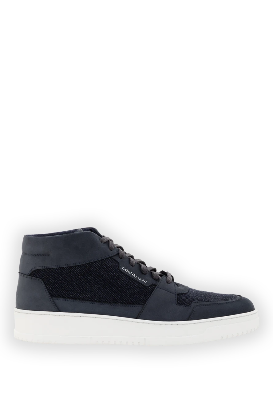 Corneliani кроссовки высокие из шерсти и нубука синие мужские 186570 - фото 1