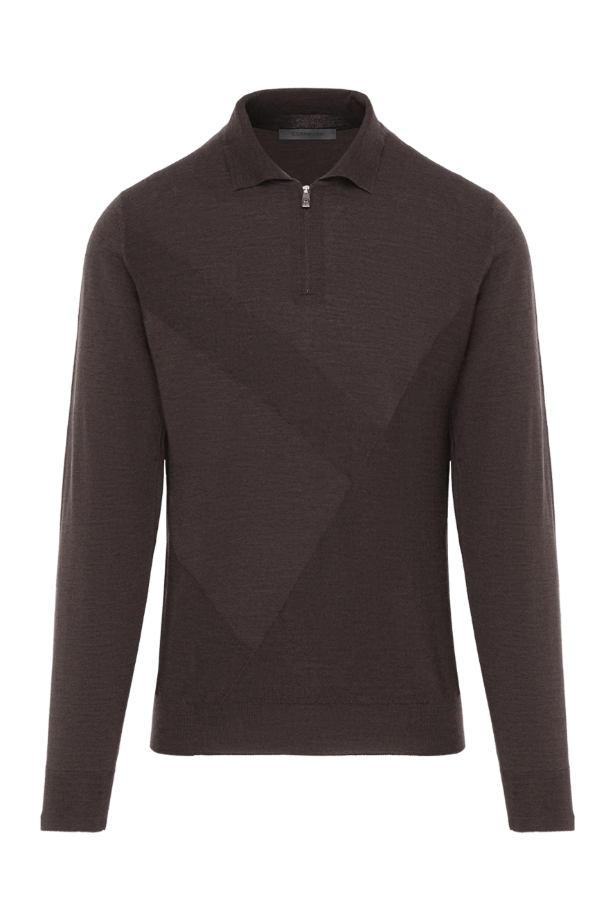 Corneliani brown long sleeve wool polo with zipper 186593 - photo 1