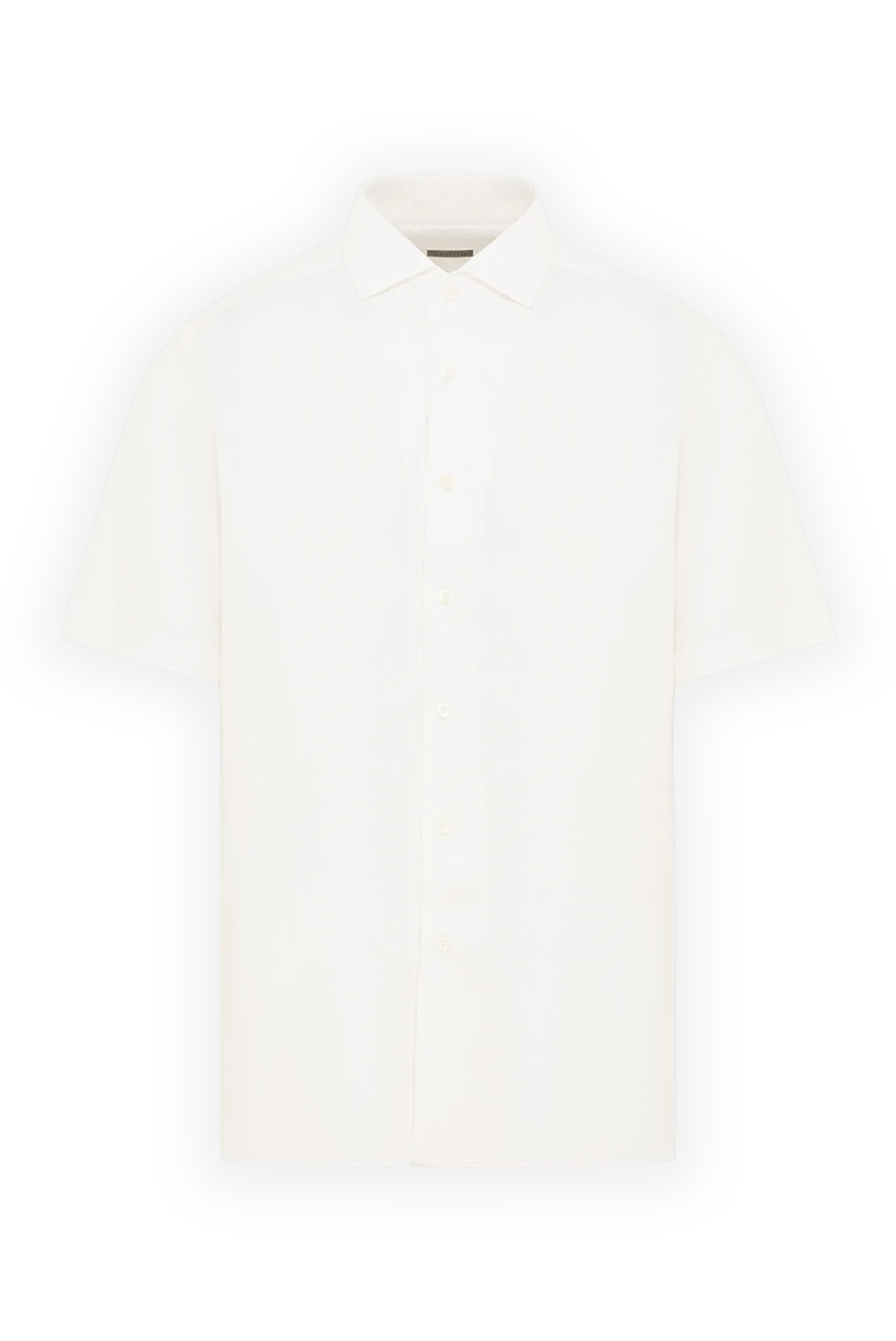 Corneliani сорочка з коротким рукавом біла чоловіча з льону 186651 - фото 1