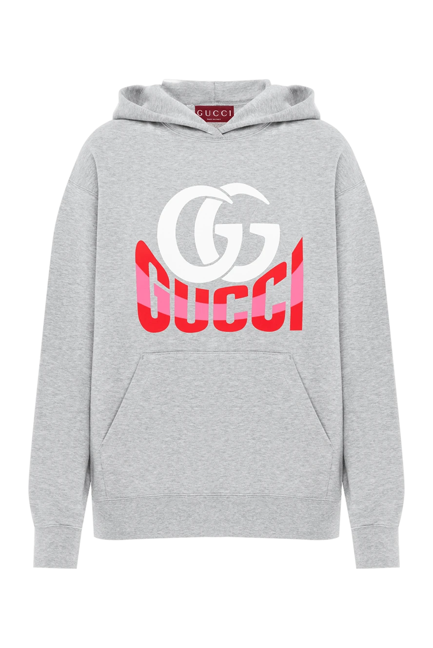 Gucci сіре худі з бавовни меланжева з логотипом 186683 - фото 1