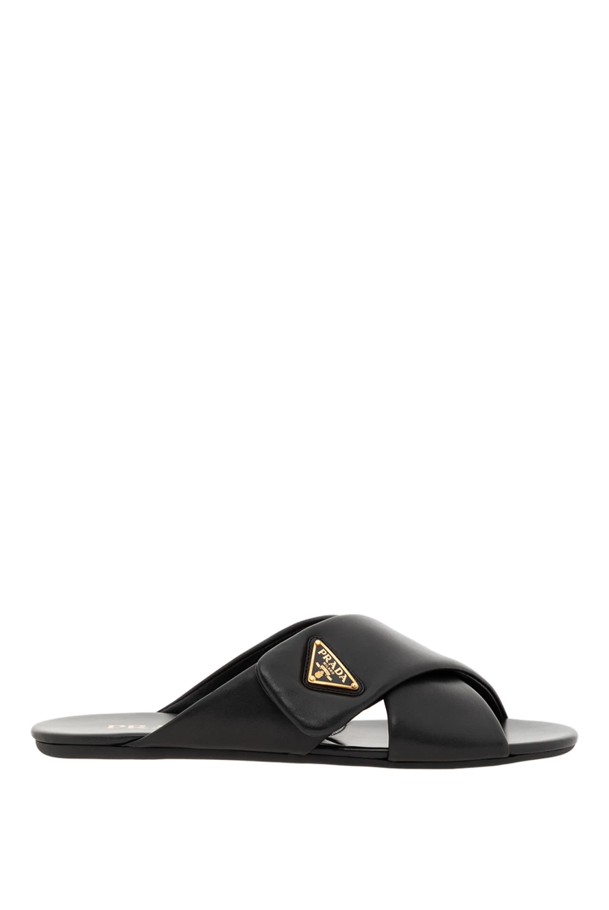 Prada мягкие шлепанцы из кожи наппа с логотипом 186730 - фото 1