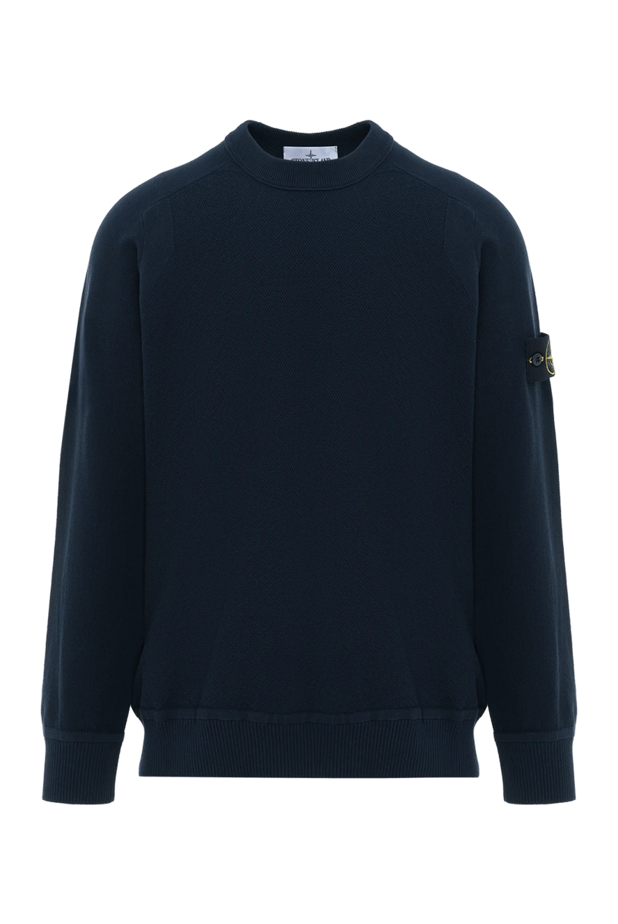 Stone Island синий свитшот из хлопка мужской с логотипом на рукаве 186857 - фото 1