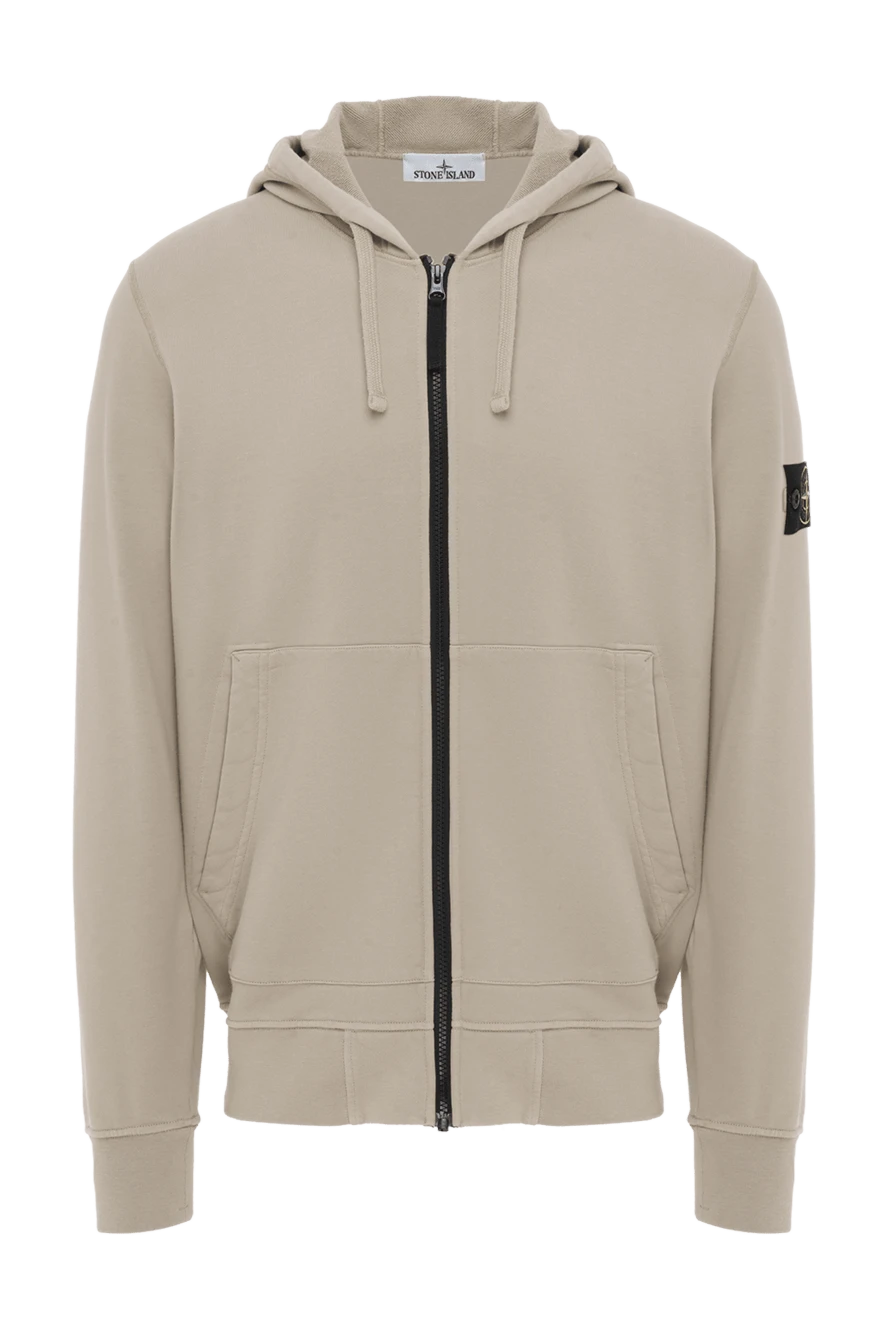 Stone Island спортивная кофта из хлопкового флиса с капюшоном бежевая 186872 - фото 1