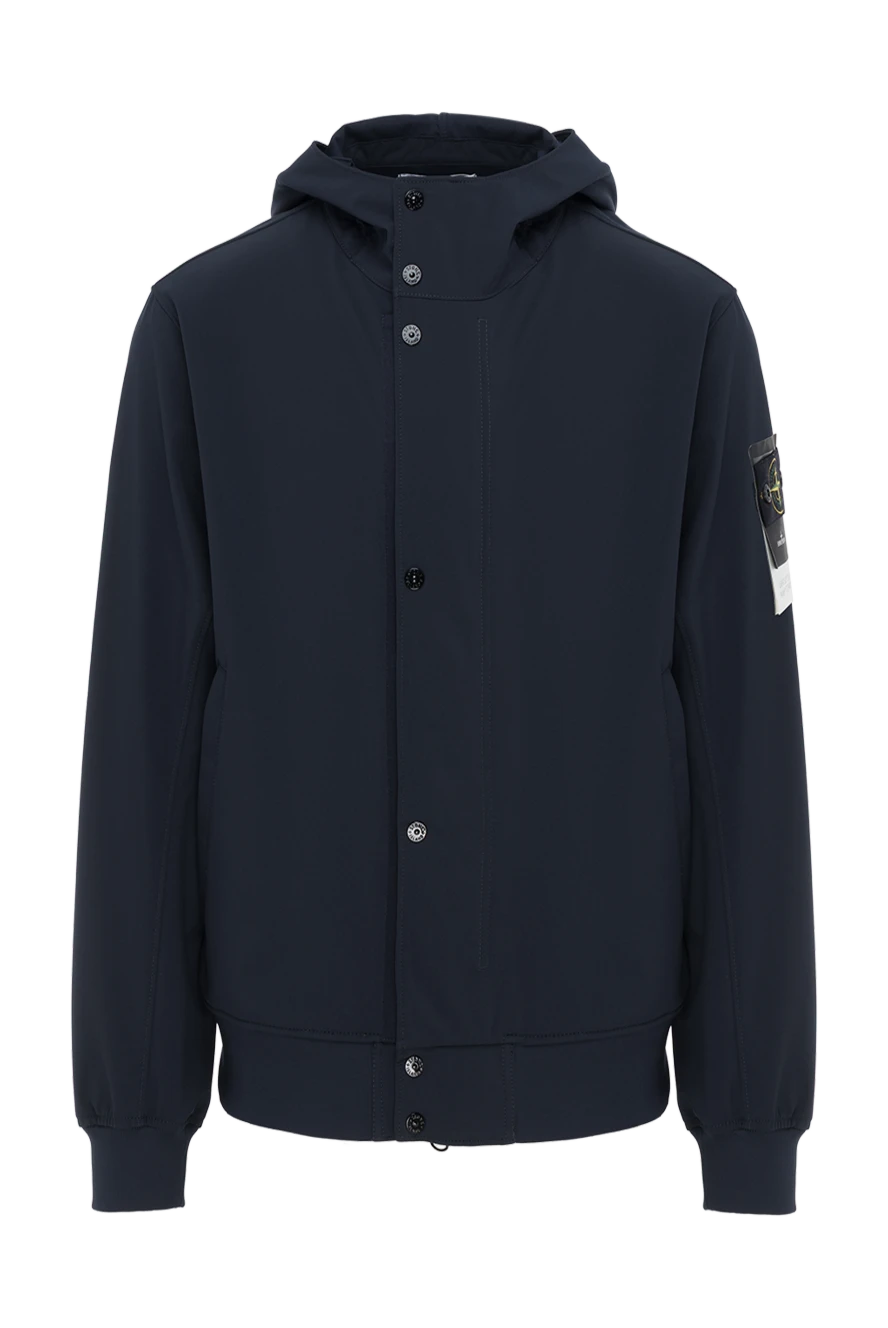 Stone Island синяя ветровка с логотипом и капюшоном мужская 186887 - фото 1