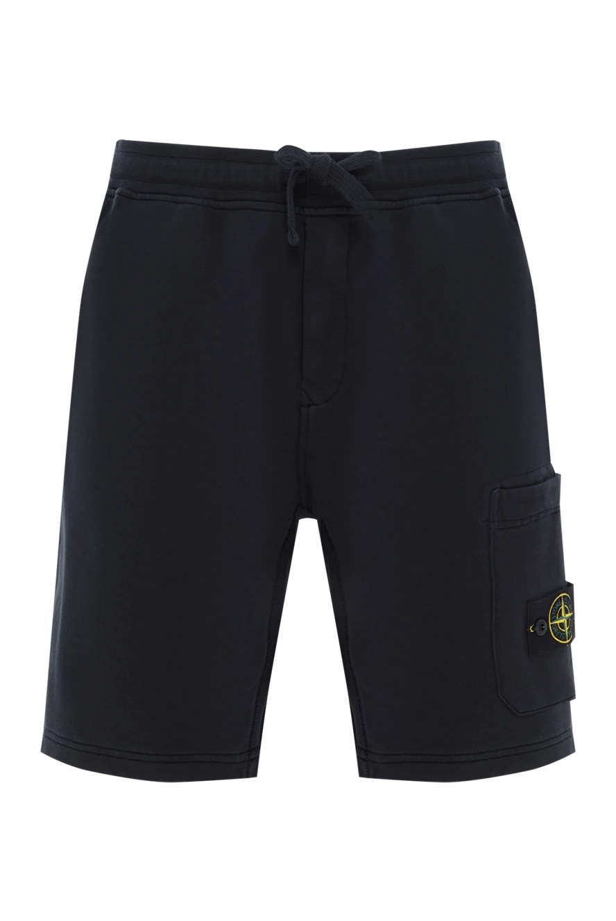 Stone Island cotton sports shorts with a compass image for men, blue 186907 - photo 1