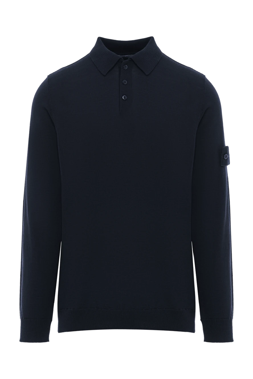 Stone Island поло с длинным рукавом из шерсти lana мужское синее на пуговицах 186957 - фото 1