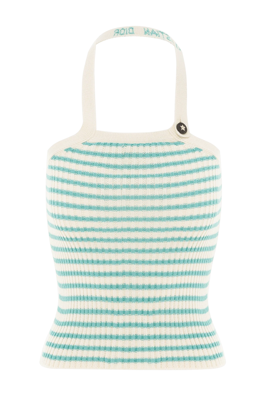 Dior white cotton top with green stripes 187046 - photo 1