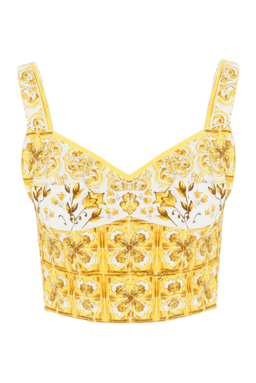 Dolce & Gabbana топ-бюстьє із бавовни з принтом майоліки жовтий 187083 - фото 1