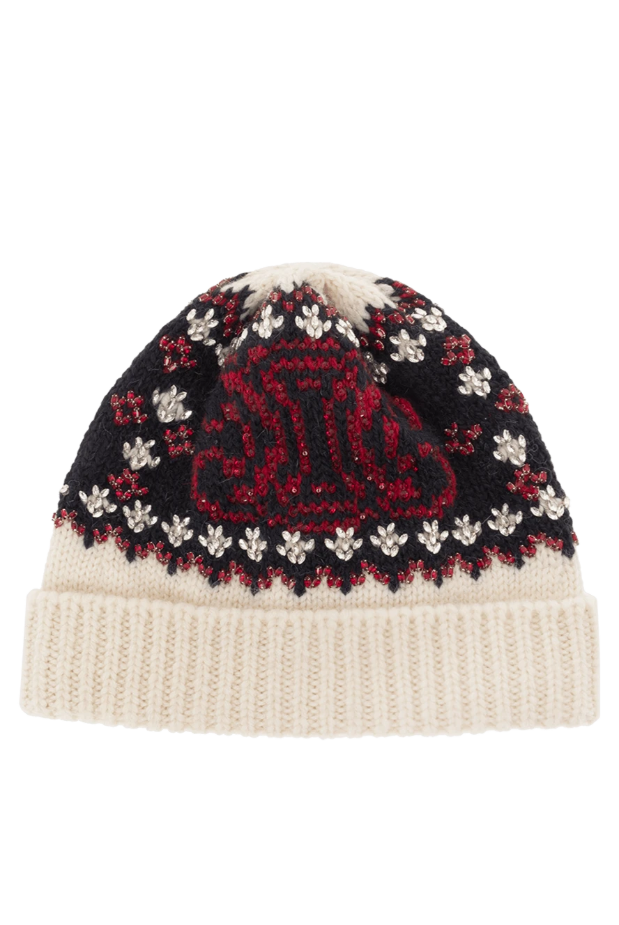 Celine вышитая шапка из шерсти в стиле fair isle белая 187135 - фото 1
