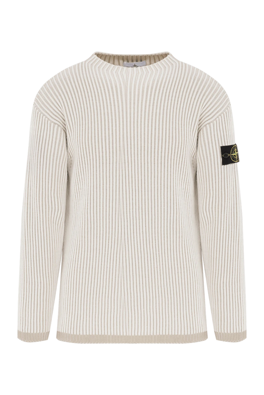 Stone Island бежевий вовняний джемпер у рубчик для чоловіків 187224 - фото 1